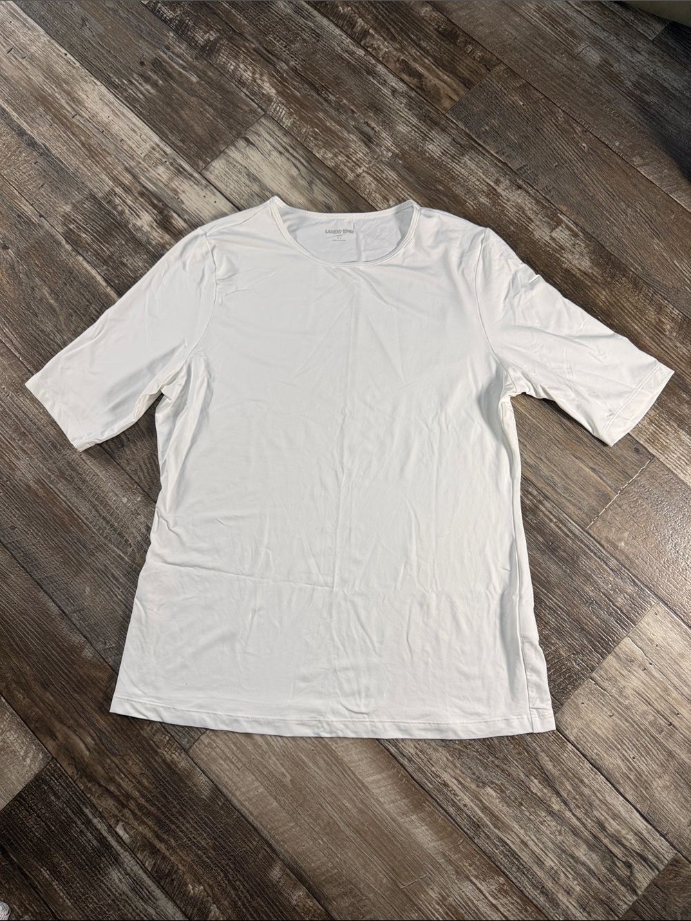 Land’s End Women’s White Crew Neck Short Sleeve Swim Shirt